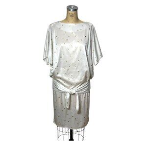 1980s dress with gold glitter and drop waist with sash by Diamond's Run Size L